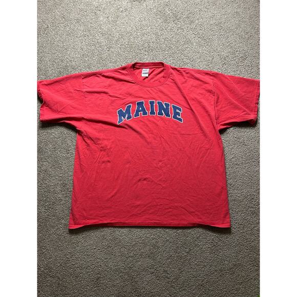 Men’s 3XL Gildan Activewear Ultra Cotton Heavyweight Maine Red Graphic T-Shirt - Picture 1 of 5